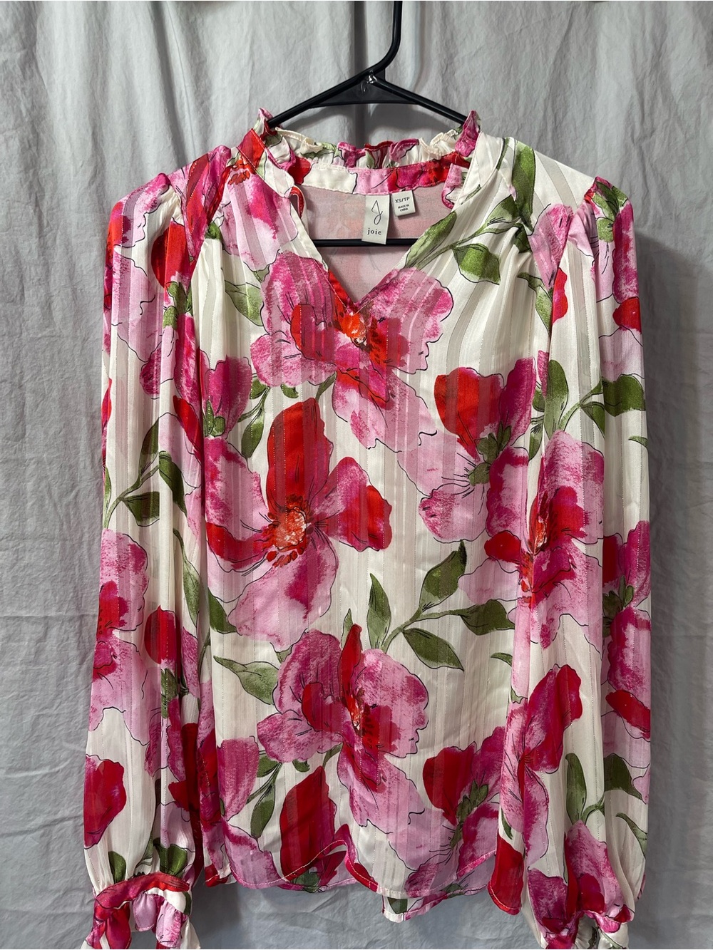 Joie Cream Blouse with Pink and Red Floral Print